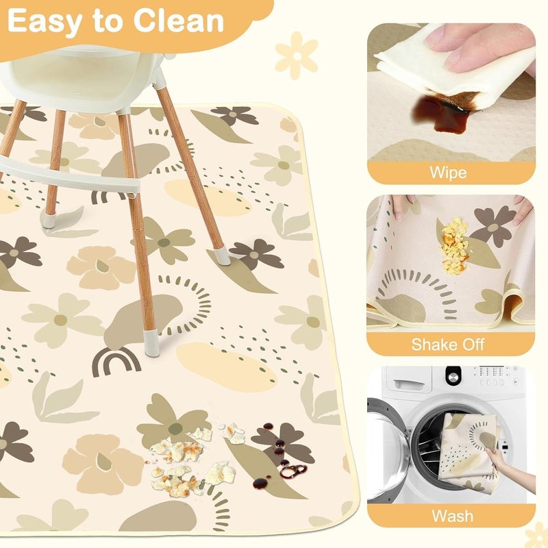 BeBeJoJo Splat Mat for Under High Chair 42 x 42 Inch Waterproof Baby Splash Mat with Non Slip Bottom Reusable Portable Highchair Mat for Floor Food Catcher for High Chair, Coffee Flowers - Image 3